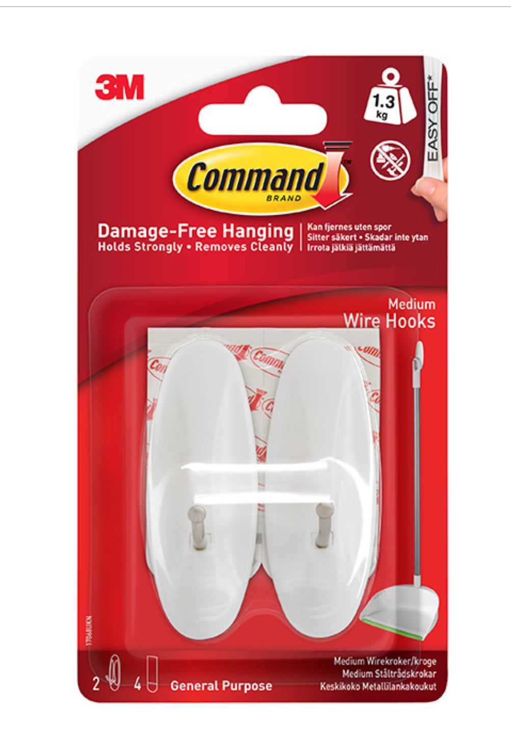 COMMAND MEDIUM WIRE HOOKS 1.3KG 2PK