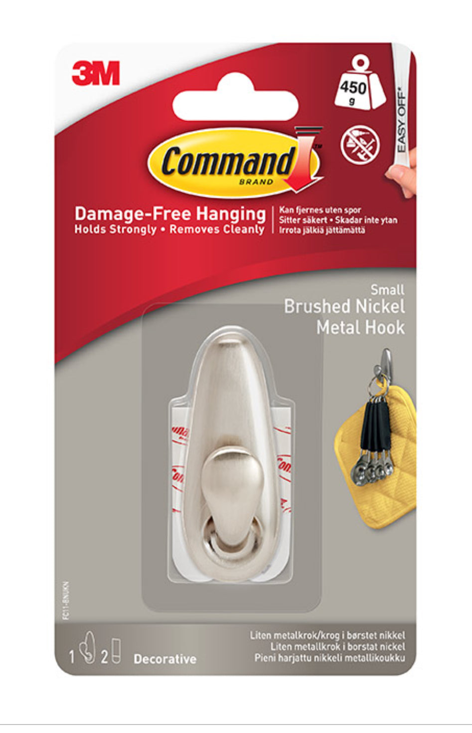 COMMAND SMALL METAL HOOK BRUSHED NICKEL 450G