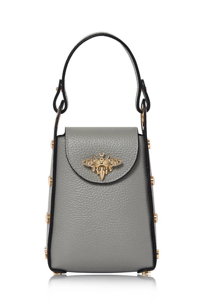 Italian Genuine Leather Mini Bee Bag with Gold Chain Strap: Green