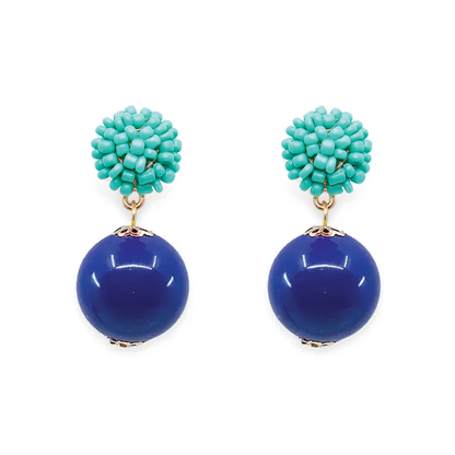 Seed Bead Navy Candy Earrings: Neon Pink
