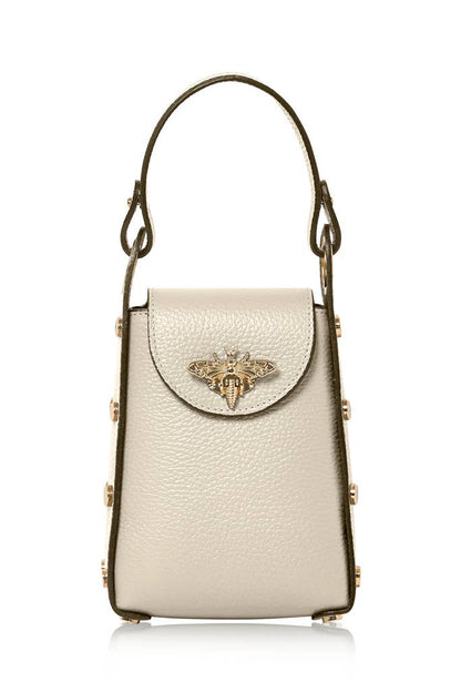 Italian Genuine Leather Mini Bee Bag with Gold Chain Strap: Green