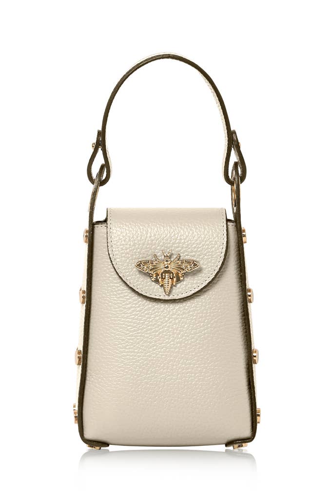 Italian Genuine Leather Mini Bee Bag with Gold Chain Strap: Black