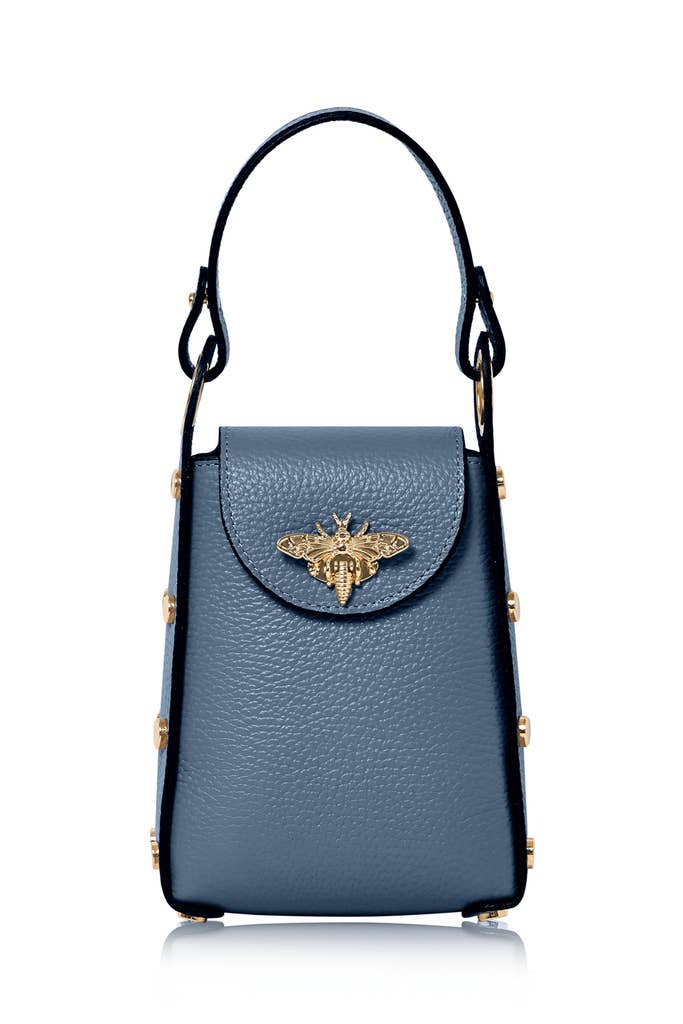 Italian Genuine Leather Mini Bee Bag with Gold Chain Strap: Green