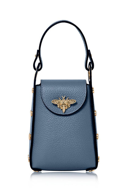 Italian Genuine Leather Mini Bee Bag with Gold Chain Strap: White