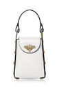 Italian Genuine Leather Mini Bee Bag with Gold Chain Strap: White