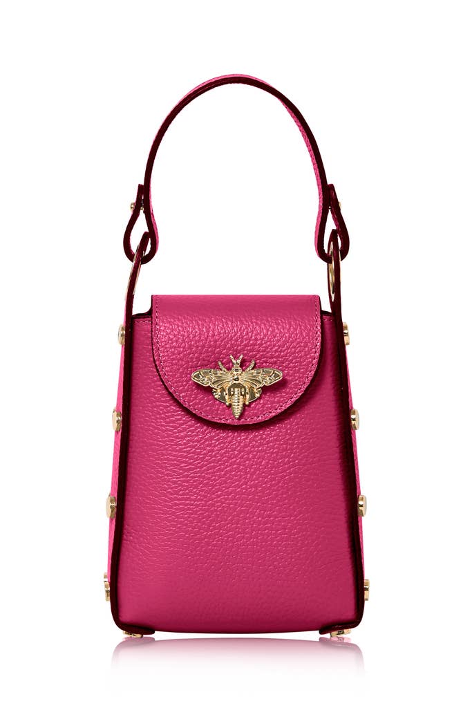 Italian Genuine Leather Mini Bee Bag with Gold Chain Strap: Green