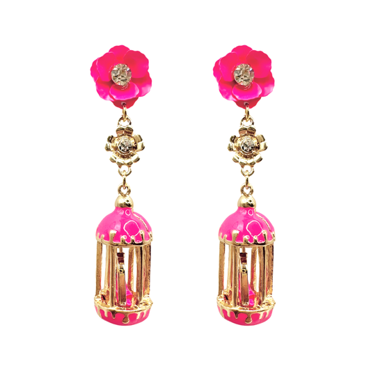 Birdcage Earrings: Neon Pink