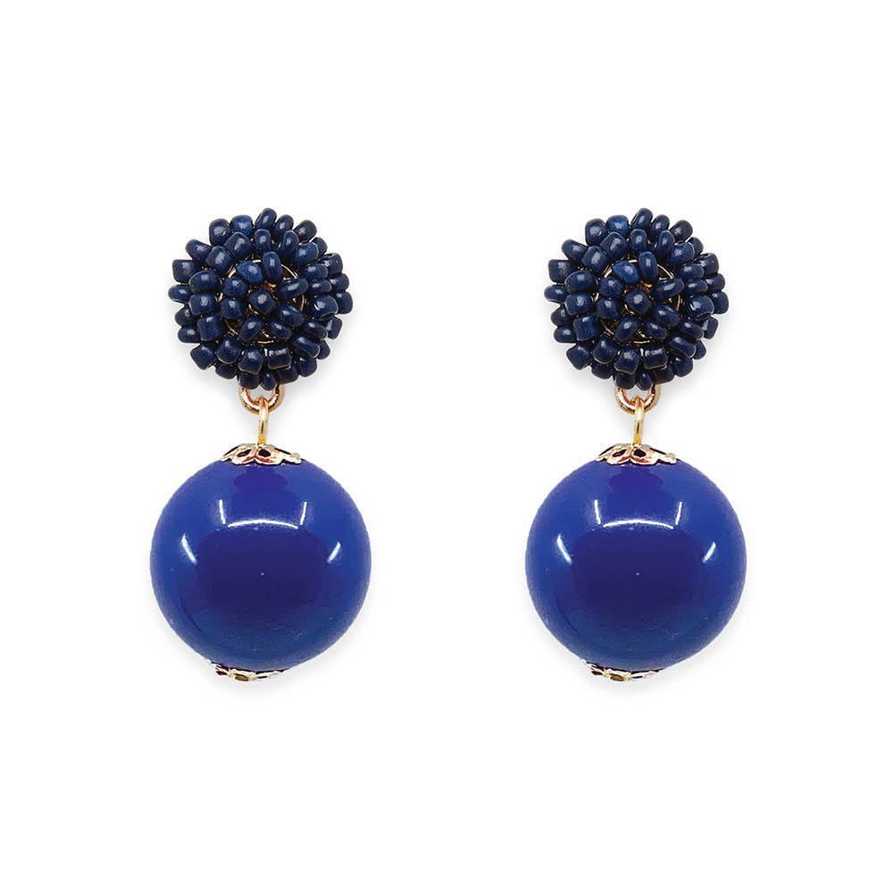 Seed Bead Navy Candy Earrings: Neon Pink