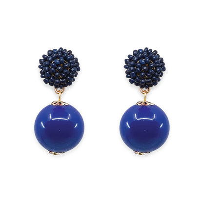 Seed Bead Navy Candy Earrings: Neon Pink