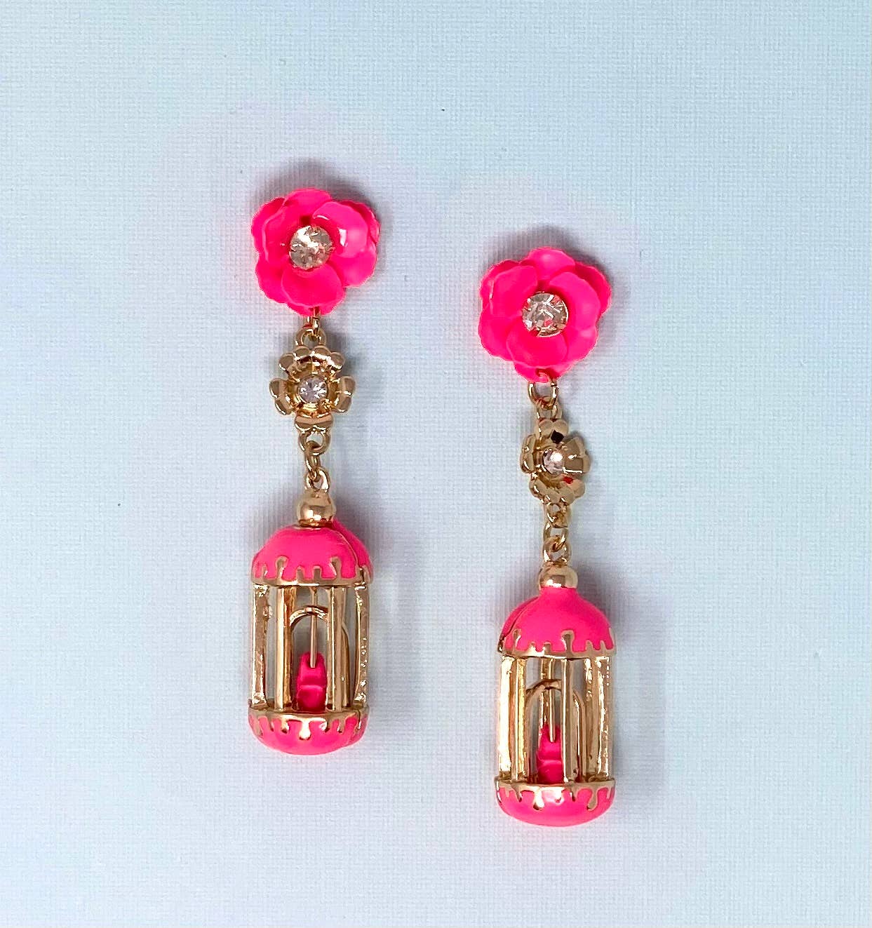 Birdcage Earrings: Neon Pink