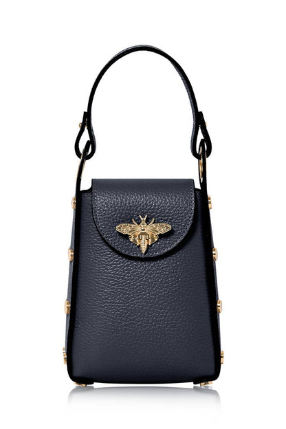 Italian Genuine Leather Mini Bee Bag with Gold Chain Strap: Green