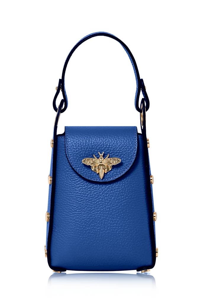 Italian Genuine Leather Mini Bee Bag with Gold Chain Strap: Green
