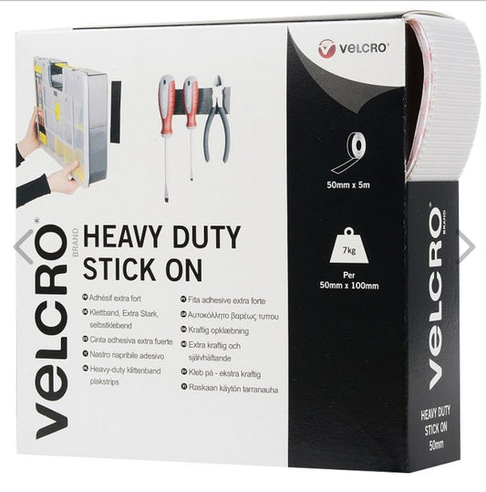 VELCRO HEAVY DUTY STICK ON WHITE 50MM X 5M