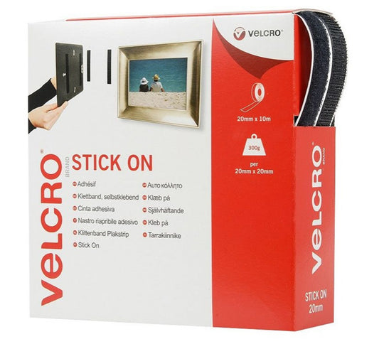 VELCRO STICK ON BLACK 20MM X 10M