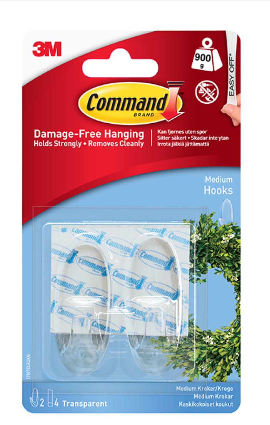 COMMAND MEDIUM CLEAR HOOKS 900G 2PK