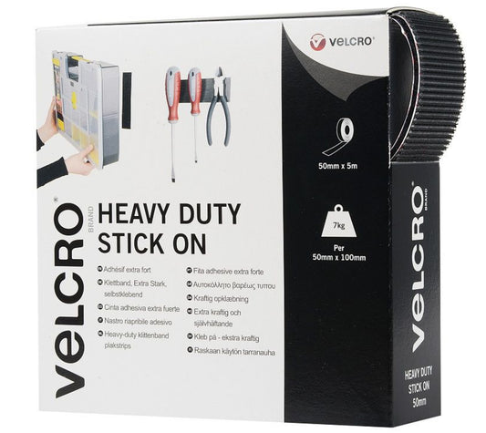 VELCRO HEAVY DUTY STICK ON BLACK 50MM X 5M