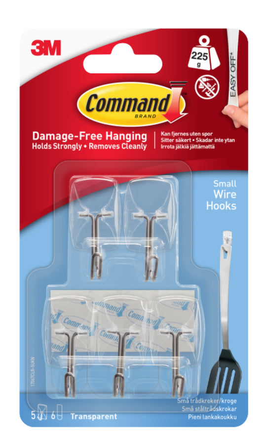 COMMAND SMALL CLEAR WIRE HOOKS 225G 5PK