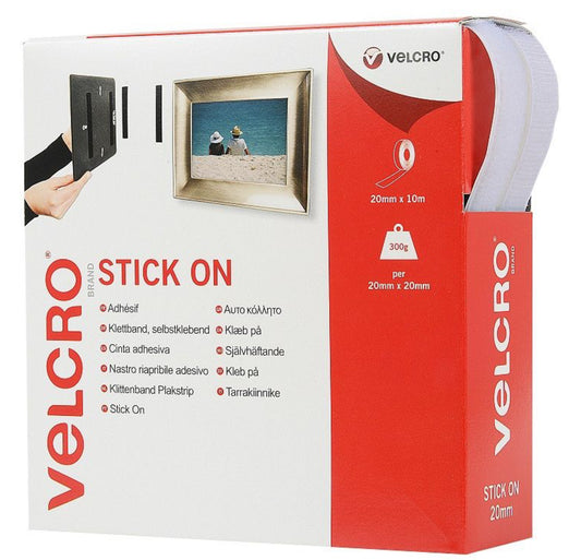 VELCRO STICK ON WHITE 20MM X 10M