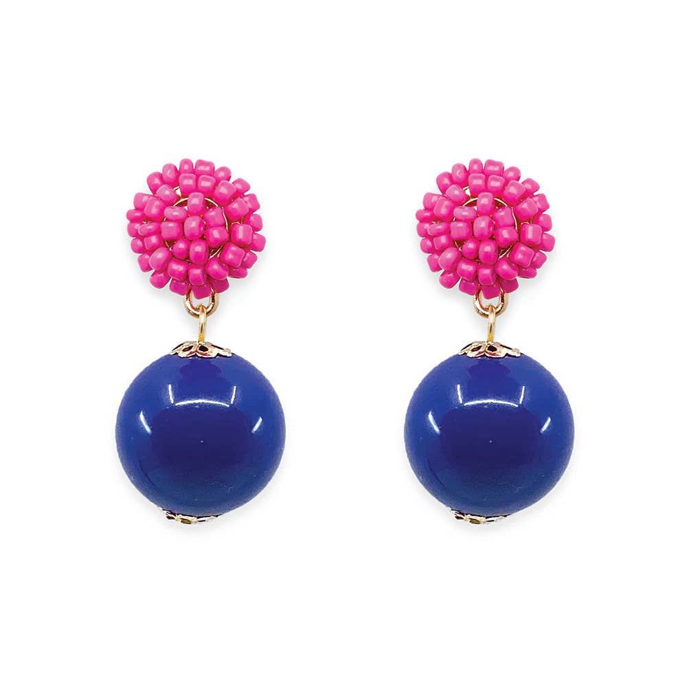 Seed Bead Navy Candy Earrings: Neon Pink