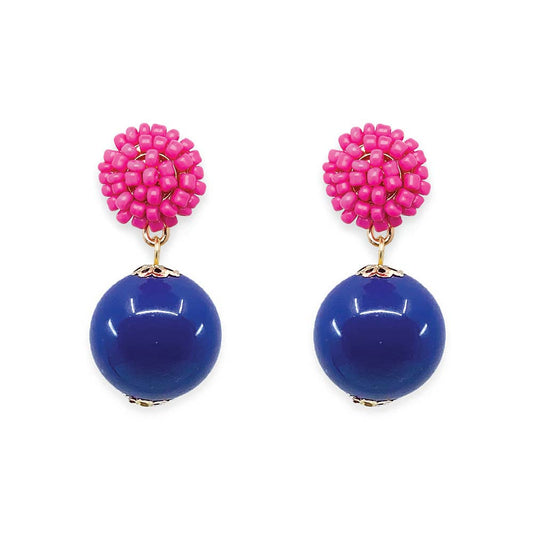 Seed Bead Navy Candy Earrings: Neon Pink