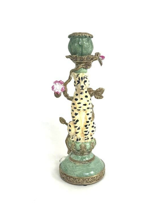 Antiqued Ornate Leopard Candle Holder