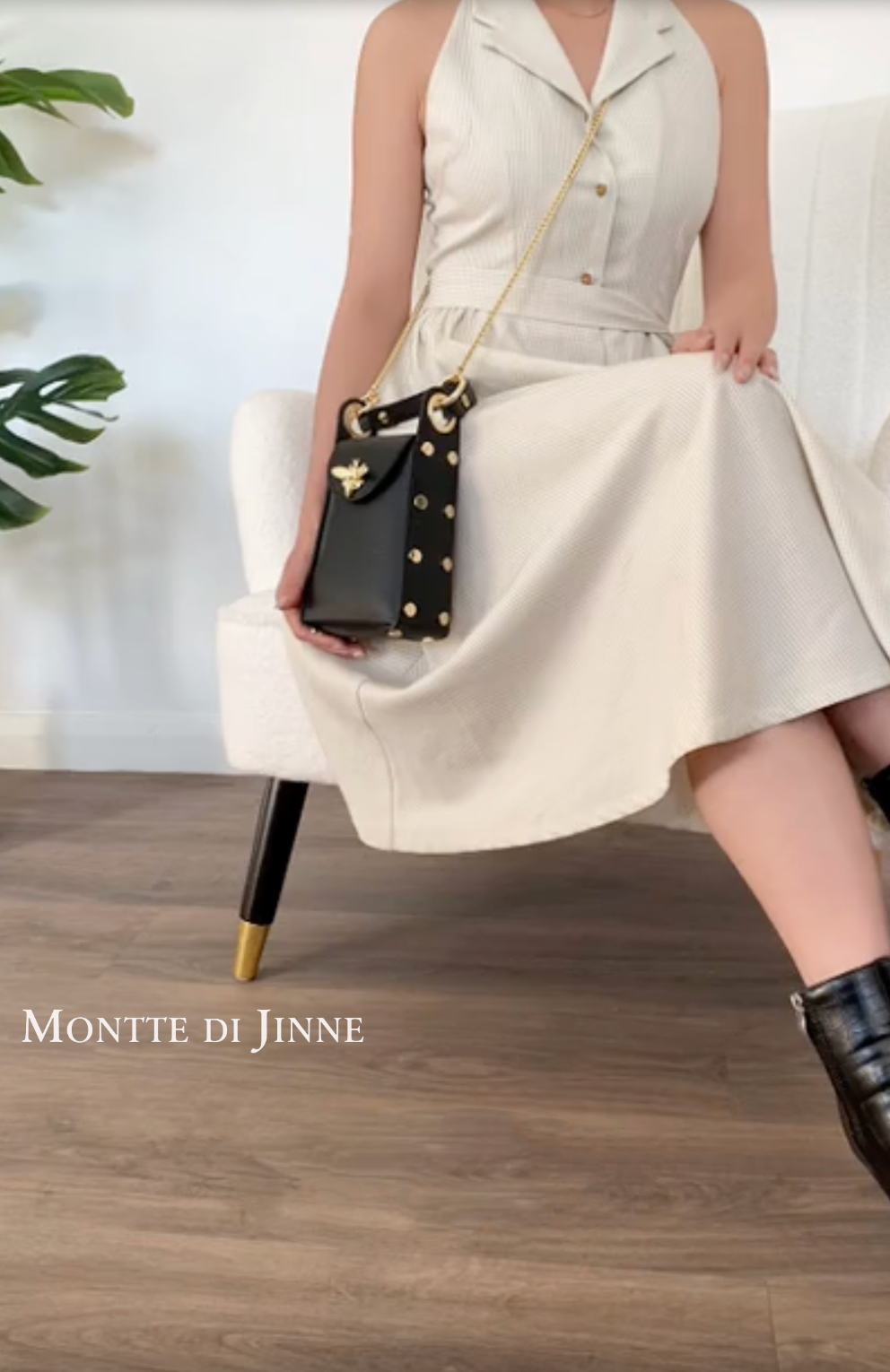 Italian Genuine Leather Mini Bee Bag with Gold Chain Strap: Green