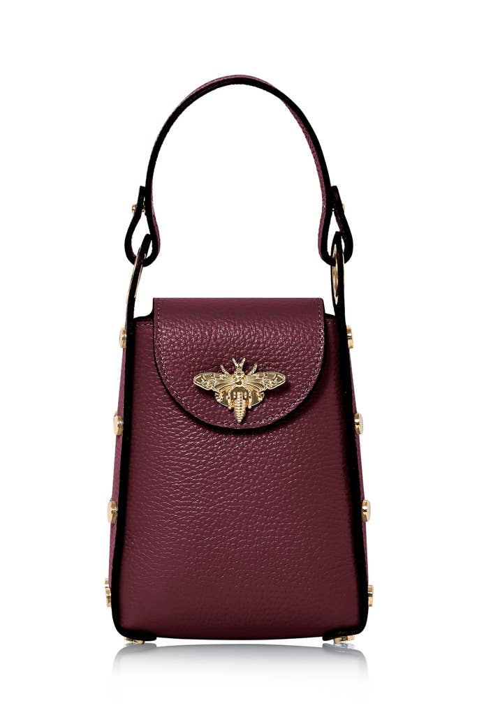 Italian Genuine Leather Mini Bee Bag with Gold Chain Strap: Green