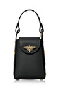 Italian Genuine Leather Mini Bee Bag with Gold Chain Strap: Black