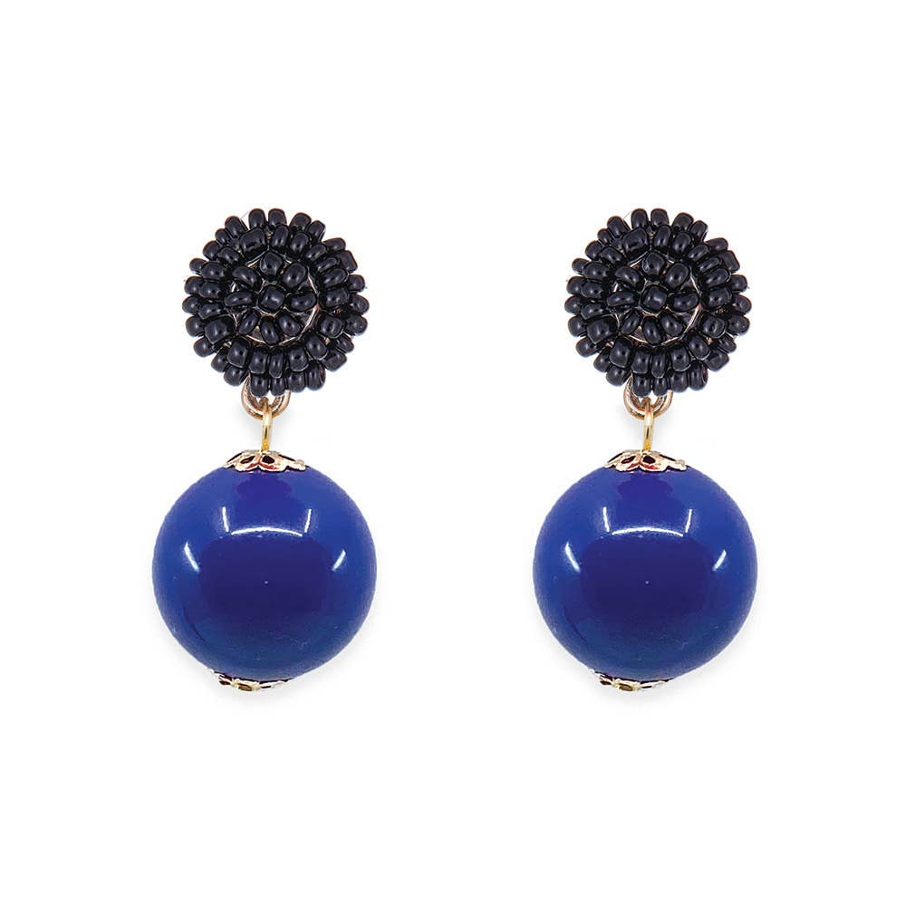 Seed Bead Navy Candy Earrings: Neon Pink