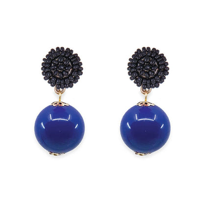 Seed Bead Navy Candy Earrings: Neon Pink