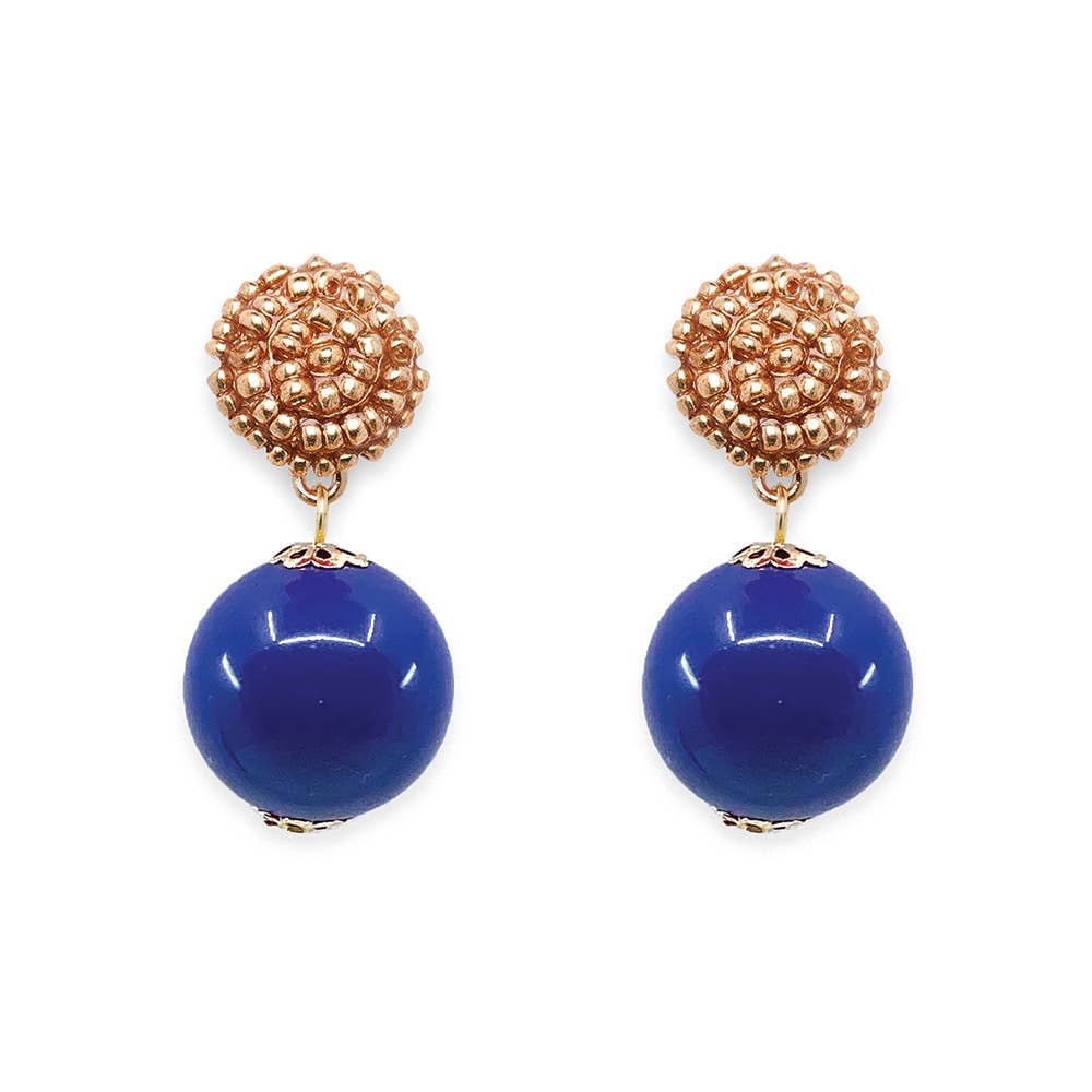 Seed Bead Navy Candy Earrings: Neon Pink