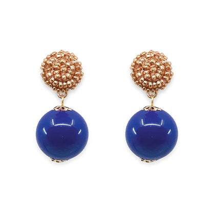 Seed Bead Navy Candy Earrings: Neon Pink