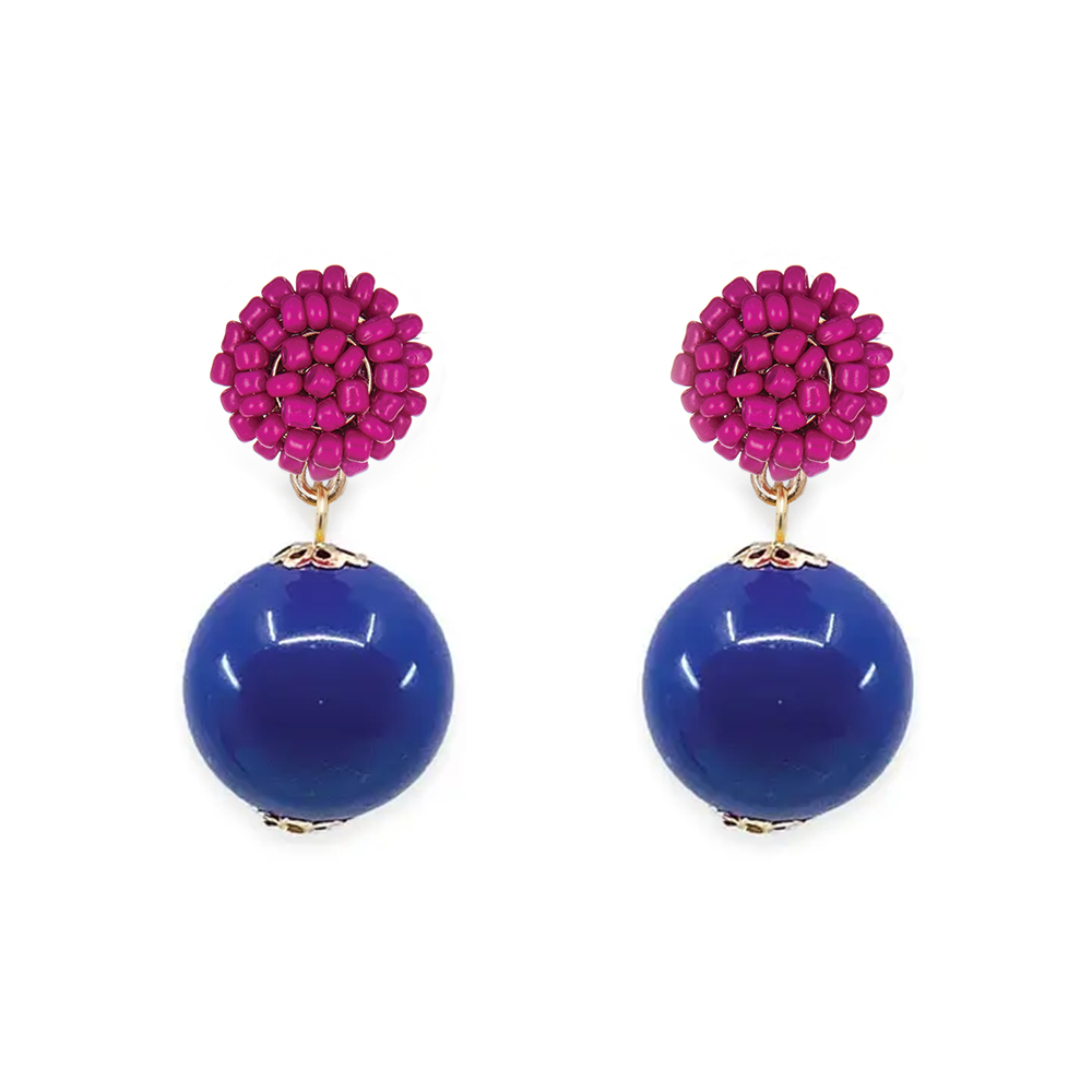 Seed Bead Navy Candy Earrings: Neon Pink