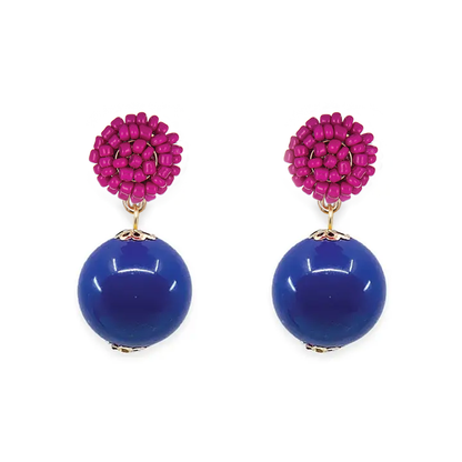 Seed Bead Navy Candy Earrings: Neon Pink