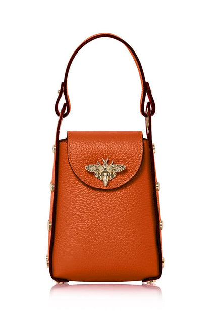 Italian Genuine Leather Mini Bee Bag with Gold Chain Strap: Black